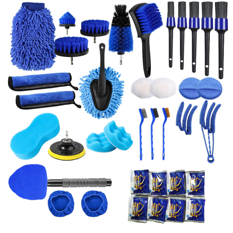 亞馬遜跨境汽車(chē)清潔刷38件套輪轂刷縫隙刷輪胎毛刷電鉆圓盤(pán)洗車(chē)刷